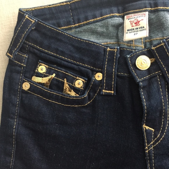 True Religion Crop Denim with Gold Sequins - Picture 3 of 6